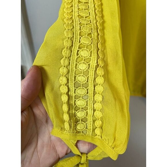Lane Bryant Top Women 22 Yellow Pullover Sheer Crochet Peasant Boho Western 80s - Picture 4 of 14